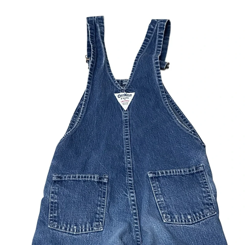 Vintage OshKosh B'gosh‎ Overalls Kids 7 Blue Denim Vestbak Bib Made In USA 90s
